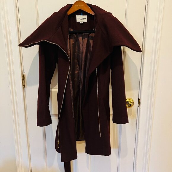 Cole Haan Signature Wrap Coat Women's size 6 Wool Blend Tie Belt Long Sleeve - Picture 5 of 16